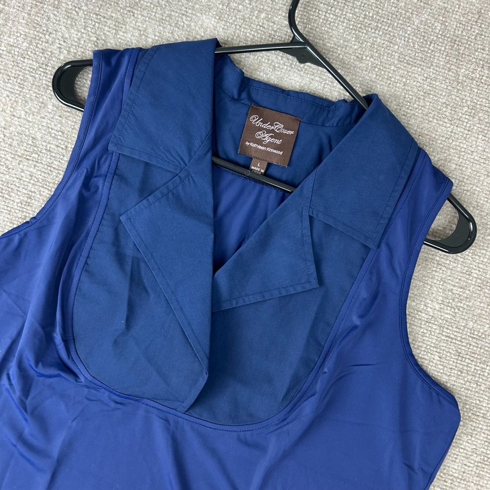 Under Cover Agent by Kathleen Kirkwood Top Womens Large Navy Blue‎ Notch Collar